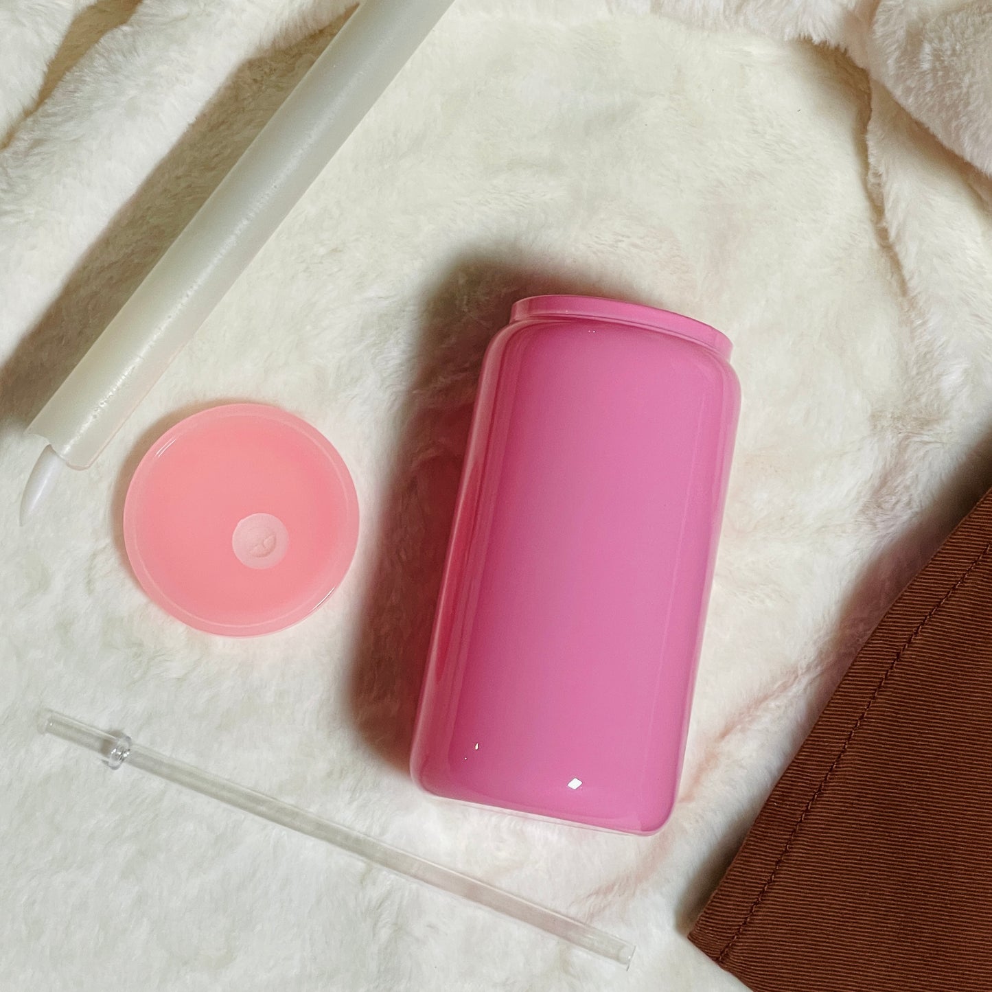 16oz Light Pink Glass Cup (We Put The Wrap For You) Go ADD the wrap you like to your Cart too and check out!