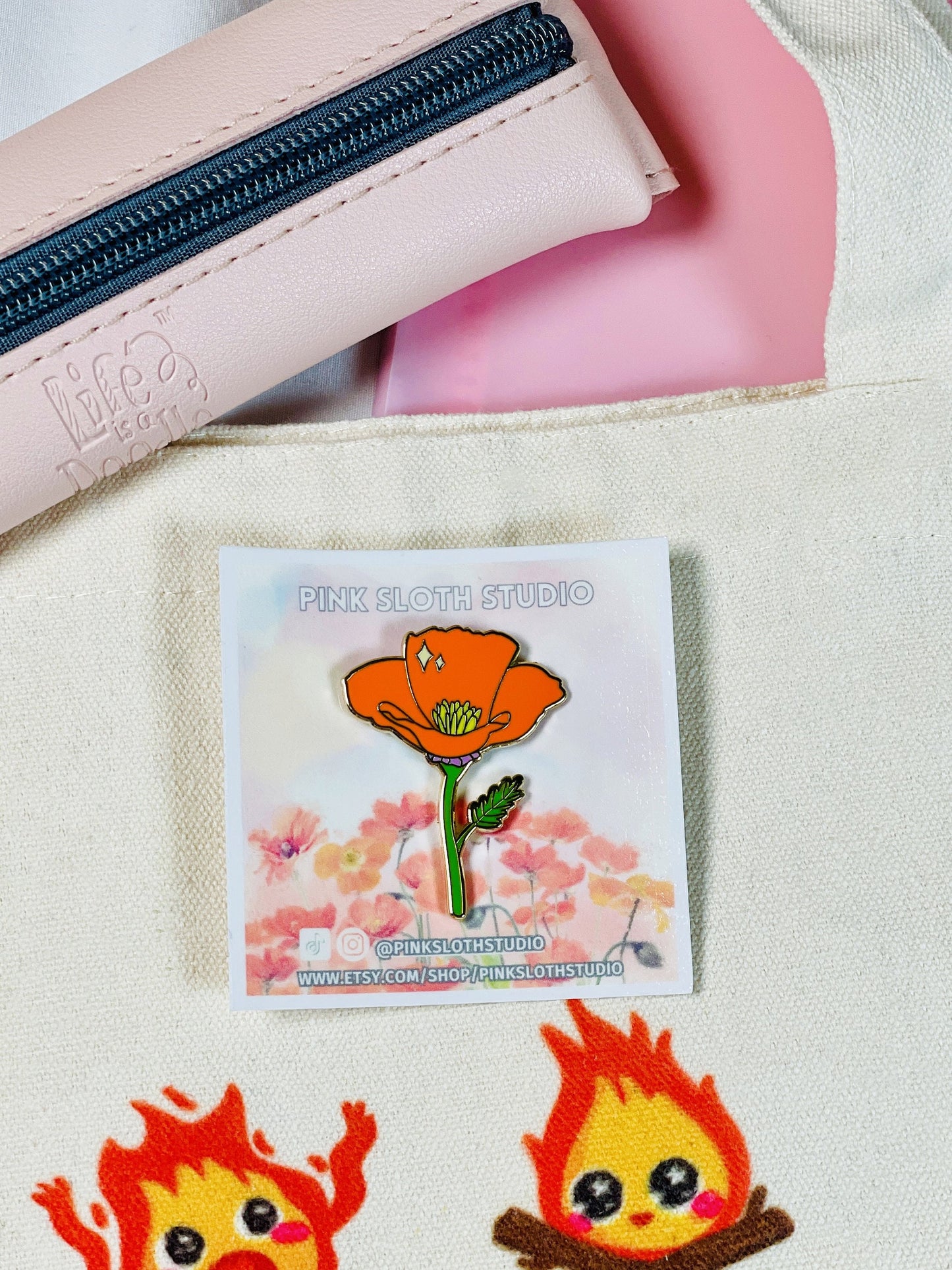 California Poppy Enamel Pin|Poppy Wildflower Spring Enamel Pin