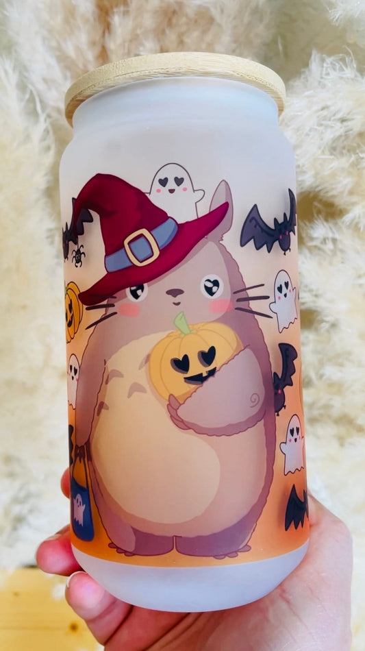 18oz Glass Tumbler / Cute Anime / Glass Cup with Lid / Reusable Straw