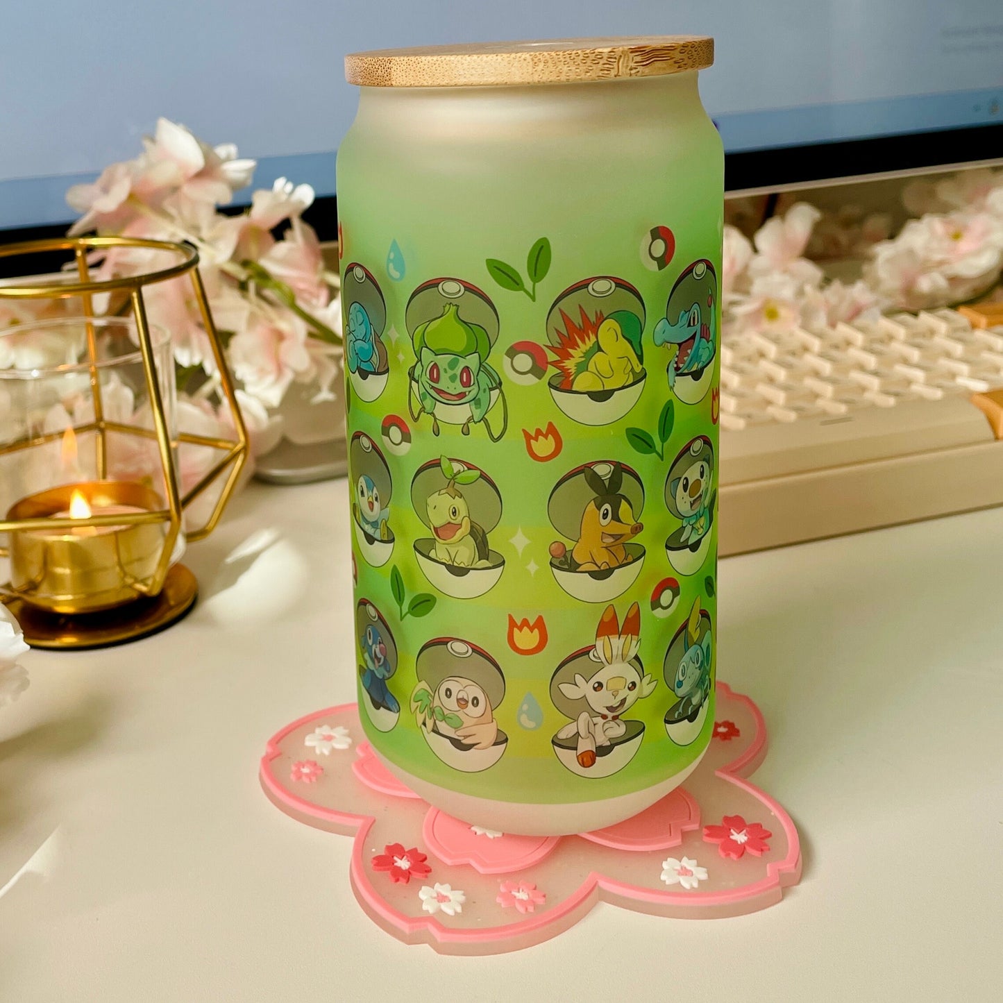 18oz Glass Tumbler / Anime / Manga / Kawaii / Cute / Glass Cup with Lid / Reusable Straw / Generations