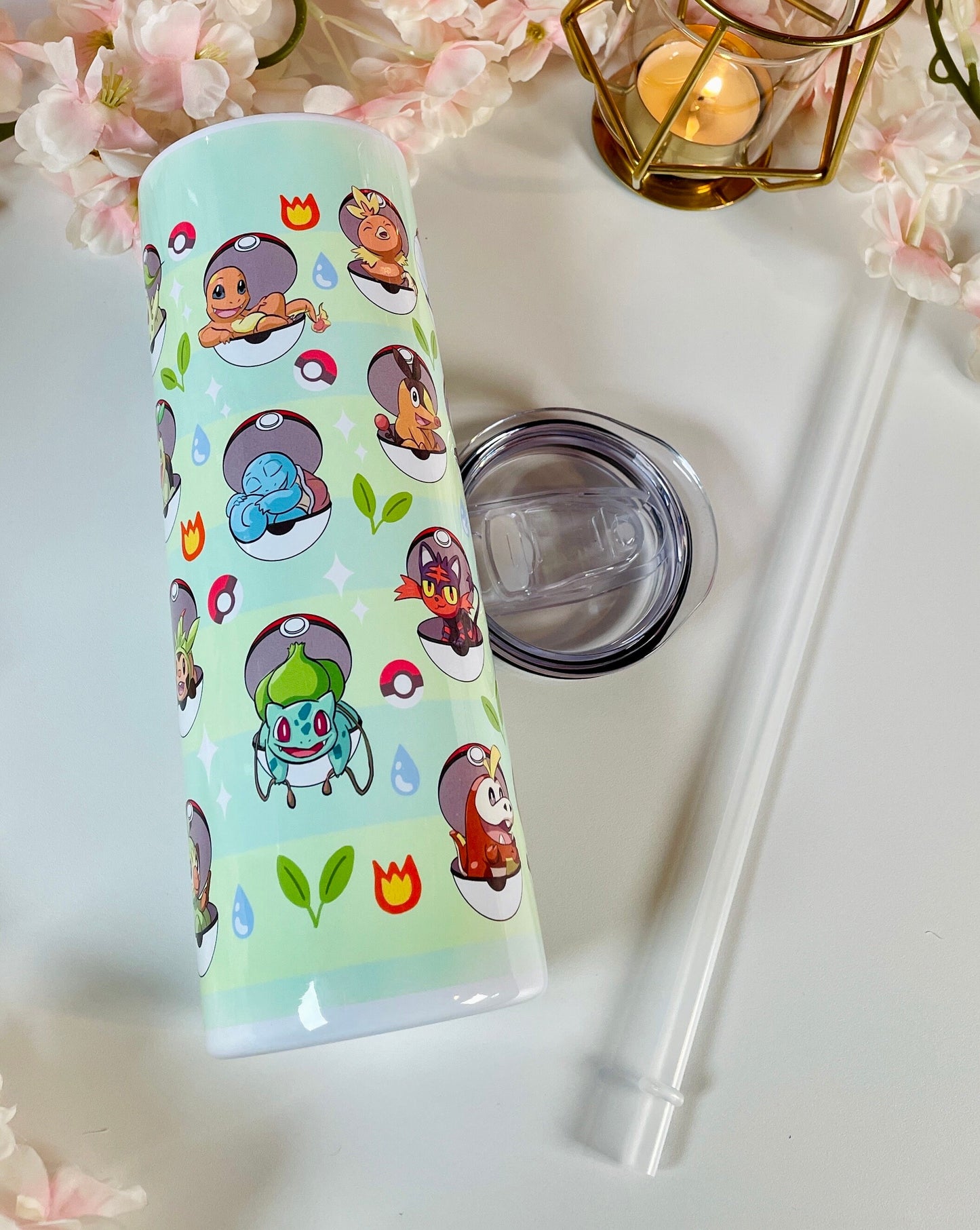 20oz stainless steel Tumbler | Cute Anime | Glass Cup with Lid w/ Reusable Straw
