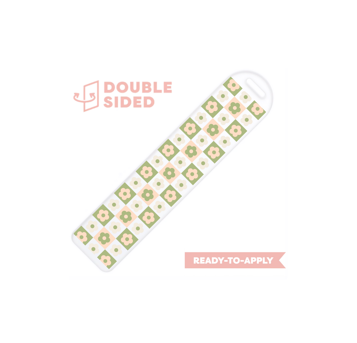 [ Double Sided ] Bookmark UV DTF Decal | Retro Flower Matcha
