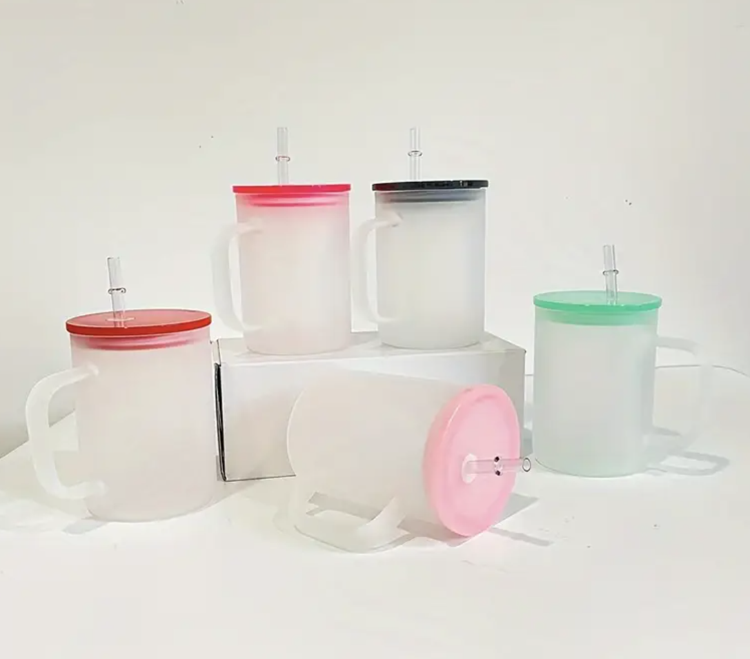 5pk Frosted Glass Cups With Handles