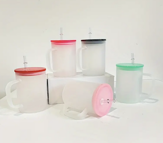 5pk Frosted Glass Cups With Handles