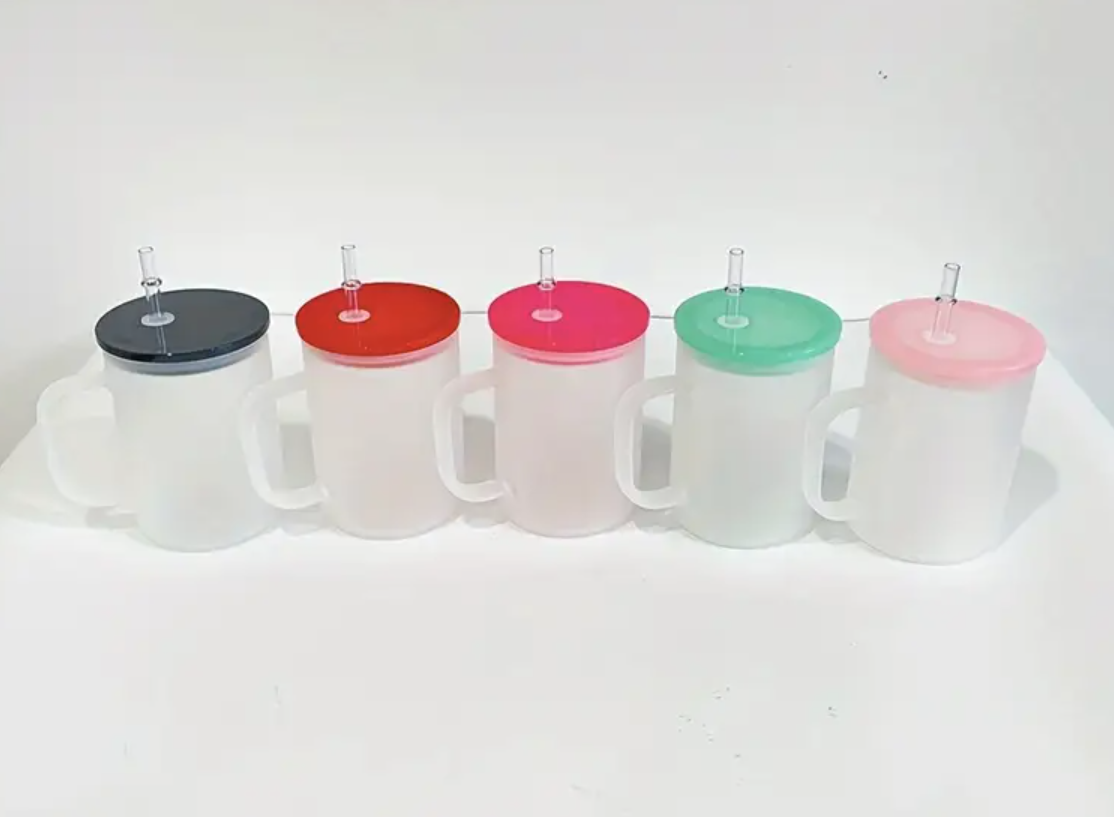 5pk Frosted Glass Cups With Handles