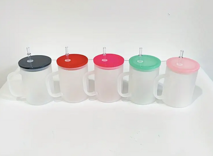 5pk Frosted Glass Cups With Handles