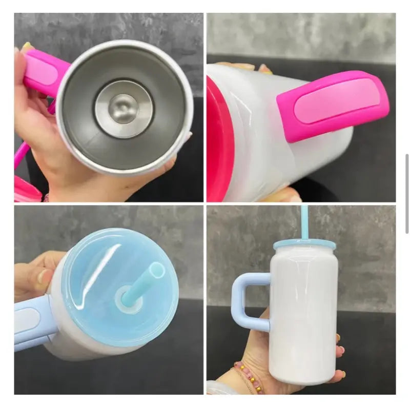 5 cups bundle 16oz Stainless Steel Tumbler with Colorful Lid & Plastic Straw Reusable Cup Portable Drinkware