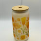 Poppy Iced Coffee Glass, California Poppies, Glass Can w/ bamboo Lid & Straw, Beer Can Glass, Flower Frosted Glass Cup, Golden Poppy Flower