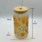 Poppy Iced Coffee Glass, California Poppies, Glass Can w/ bamboo Lid & Straw, Beer Can Glass, Flower Frosted Glass Cup, Golden Poppy Flower