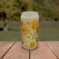 Poppy Iced Coffee Glass, California Poppies, Glass Can w/ bamboo Lid & Straw, Beer Can Glass, Flower Frosted Glass Cup, Golden Poppy Flower
