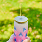Glass Tumbler / Anime / Manga / Kawaii / Cute/Pink / Glass Cup with Lid / Reusable Straw/ Kawaii Glass/ anime/Beer Can Glass/ frosted.