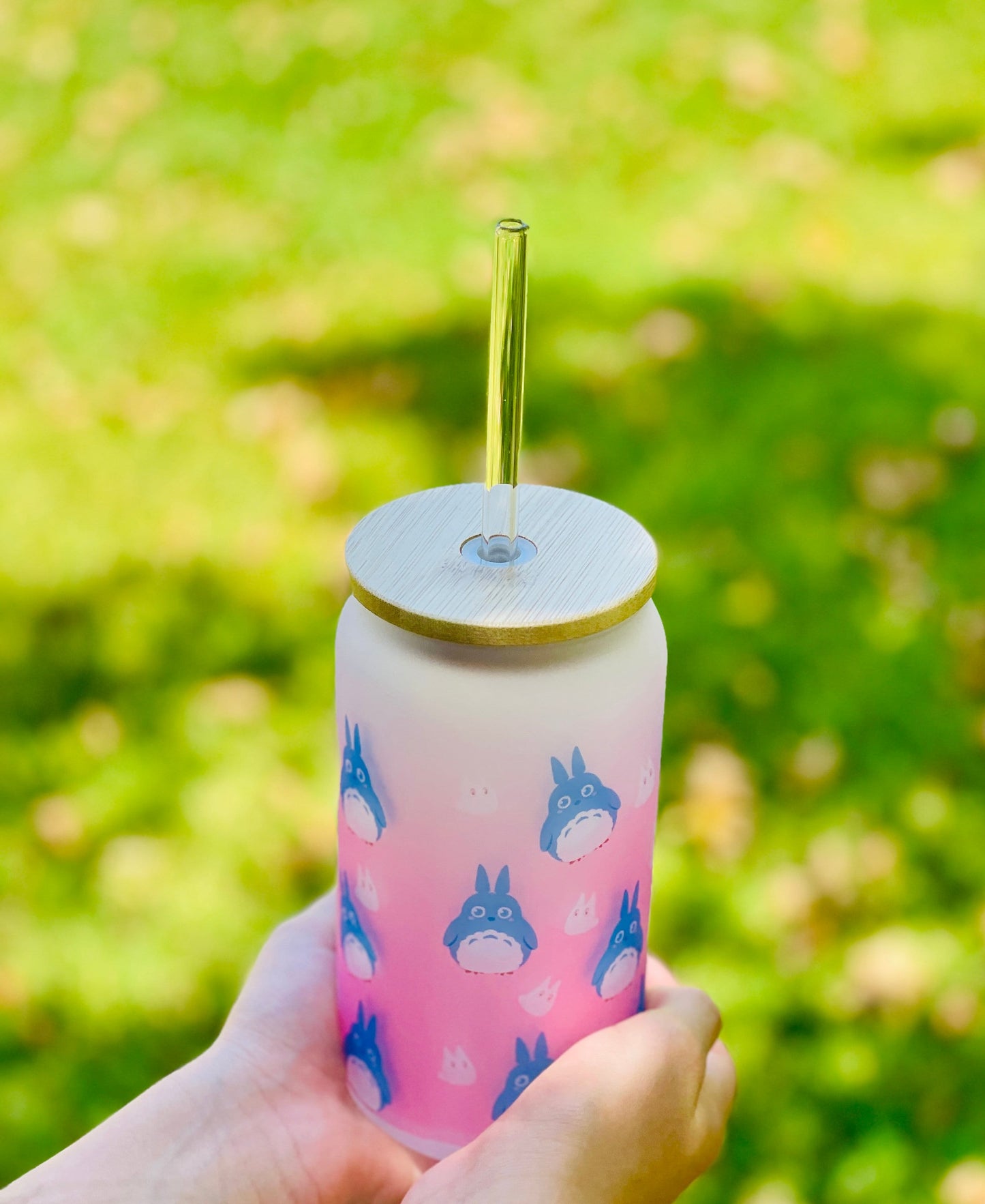 Glass Tumbler / Anime / Manga / Kawaii / Cute/Pink / Glass Cup with Lid / Reusable Straw/ Kawaii Glass/ anime/Beer Can Glass/ frosted.