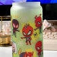 18oz Glass Tumbler | Spider & Friends | Cute Superheroes | Glass Cup with Bamboo Lid | Reusable Glass Straw