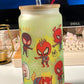 18oz Glass Tumbler | Spider & Friends | Cute Superheroes | Glass Cup with Bamboo Lid | Reusable Glass Straw