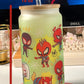 18oz Glass Tumbler | Spider & Friends | Cute Superheroes | Glass Cup with Bamboo Lid | Reusable Glass Straw