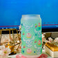 Kawaii cup, Cute green bunny glass, Iced Coffee Glass, Glass Cup with Bamboo Lid and glass straw, cute