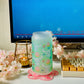 Kawaii cup, Cute green bunny glass, Iced Coffee Glass, Glass Cup with Bamboo Lid and glass straw, cute